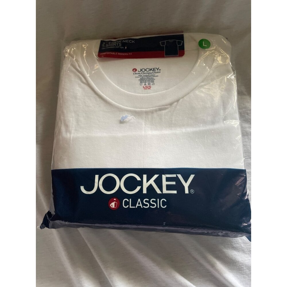 2004 Jockey Classic Mens Large  White Crew Neck Shirts 3-Pack 100% Combed Cotton